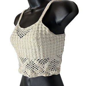 Crochet Cropped Tank Top Creamy White XS XXS Handmade Sheel and Floral Stitches